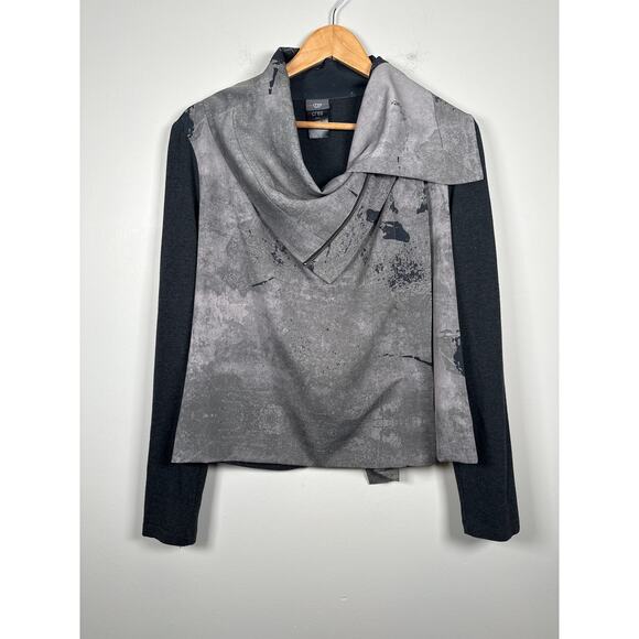 Crea Concept Zip Jacket Size Large Asymmetrical Cowl Neck Gray Black Edgy Urban - Picture 1 of 9